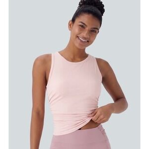 Halara Cloudful Air Ruched High Neck Racerback Tank Top Pink Womens Small NWT